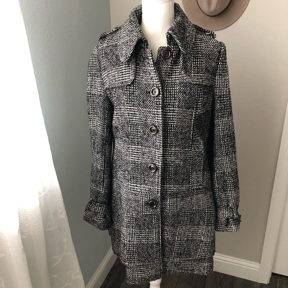 Green with envy long tweed pea coat ruffle bottom